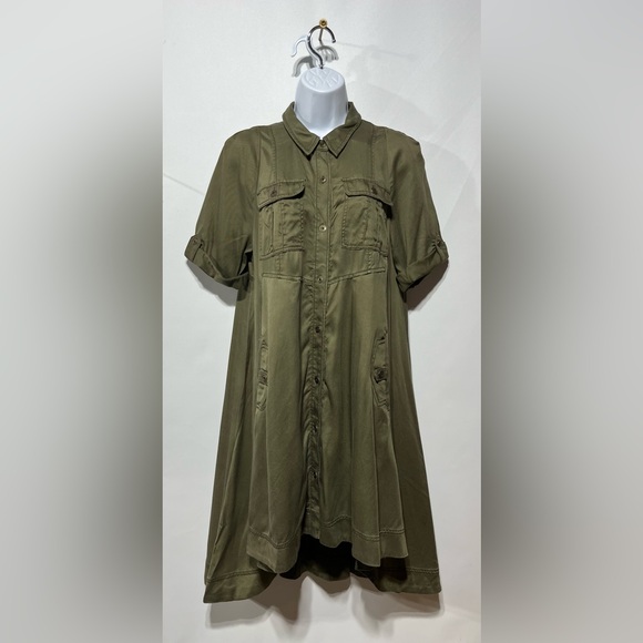 HOLDING HORSES Military Swing Shirtdress In Olive Green Size 10 NWT - Picture 3 of 10